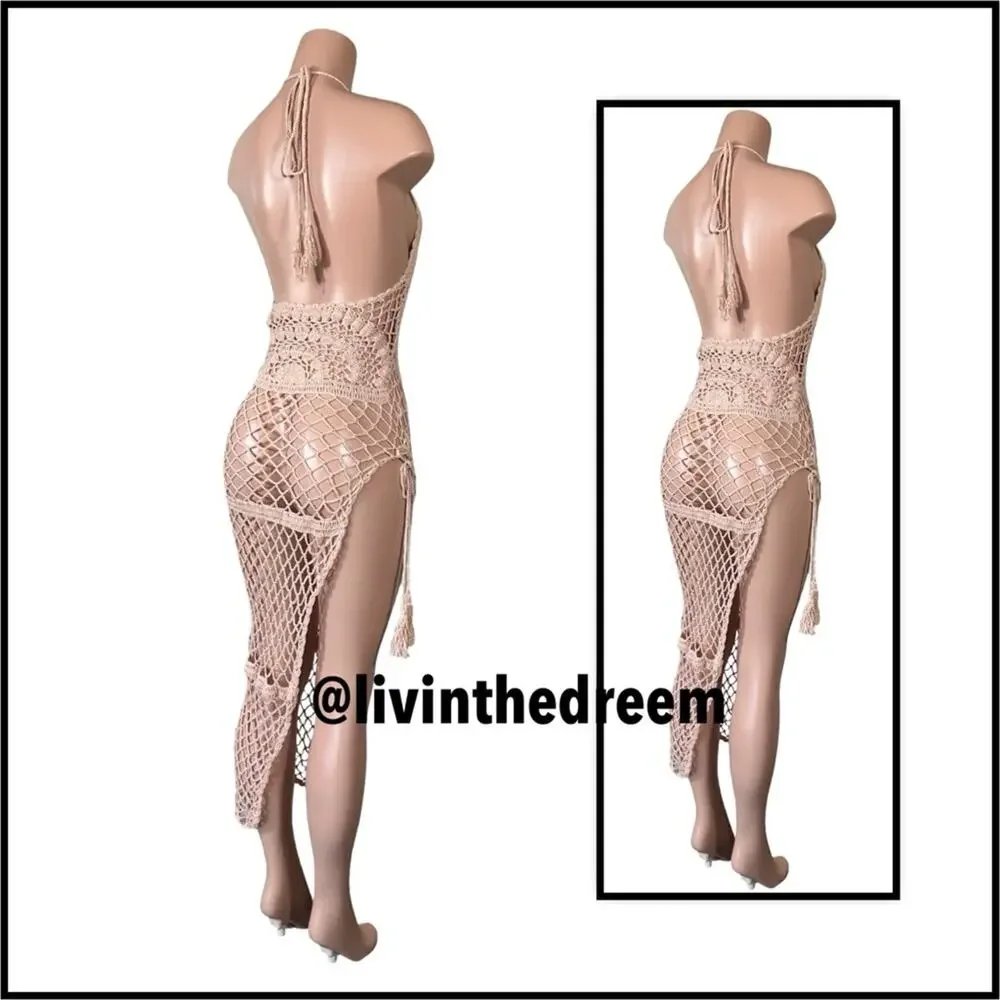 Frankies Mauve Crochet Bikinis Sunrise Cover Up Dress SZ L $250